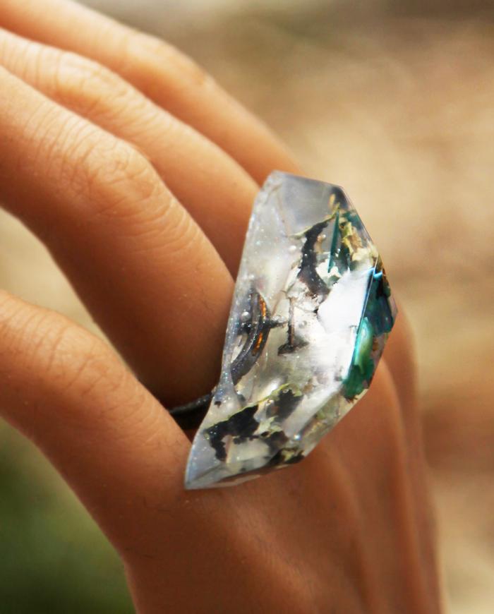 'glacial chill' avant-garde geometric clear statement ring