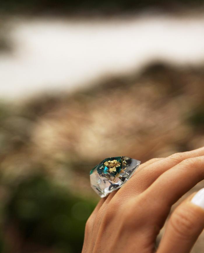 'glacial chill' avant-garde geometric clear statement ring