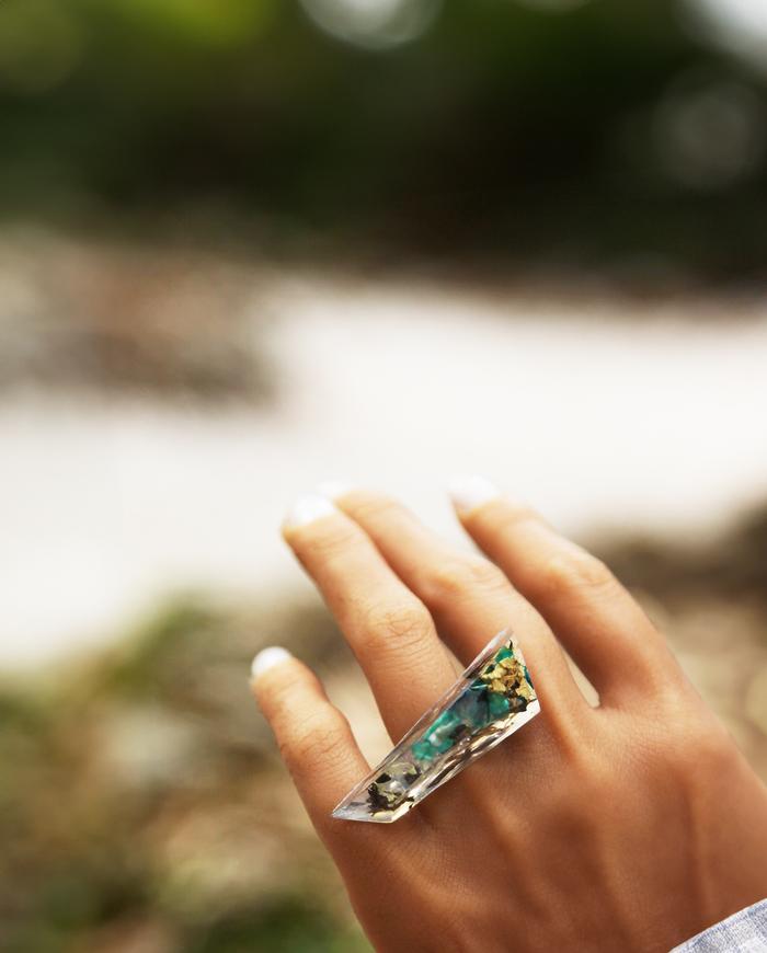 'glacial chill' avant-garde geometric clear statement ring