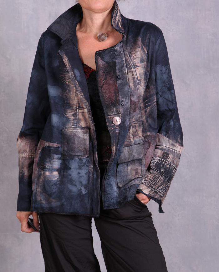 'windows into the night' distressed modern art jacket