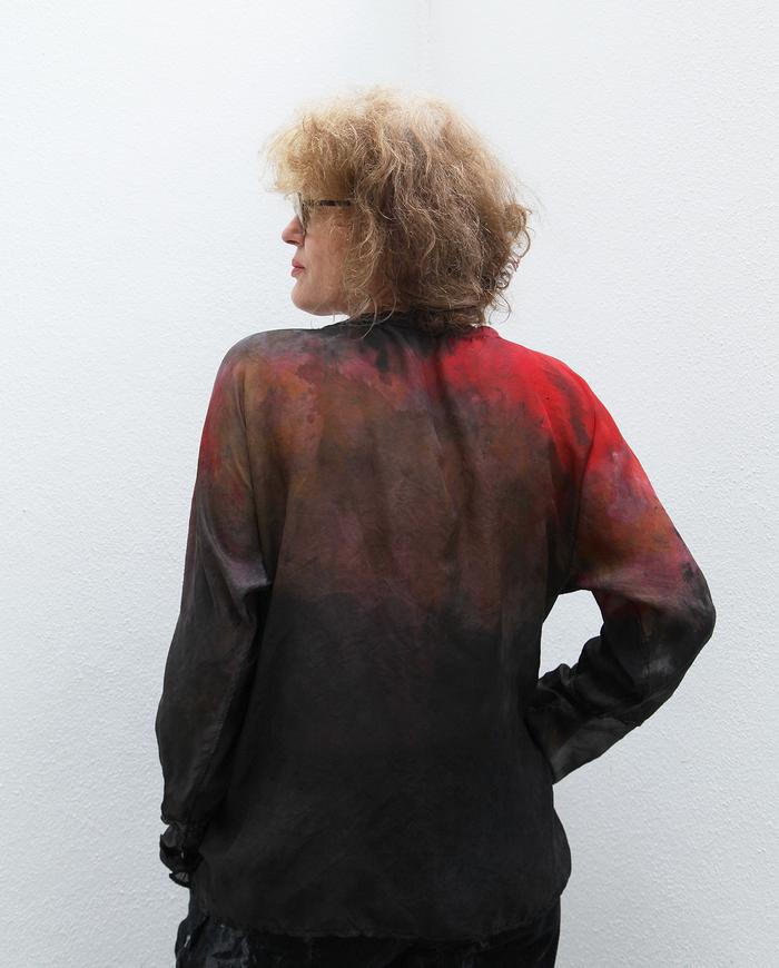 'flamenco nights' cultural loose-fitting silk painted top