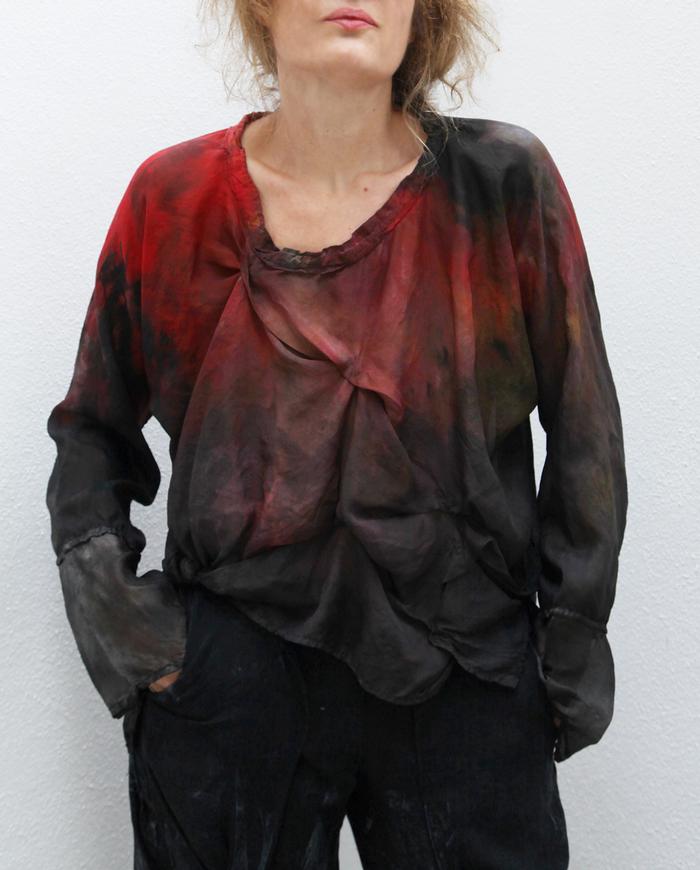 'flamenco nights' cultural loose-fitting silk painted top