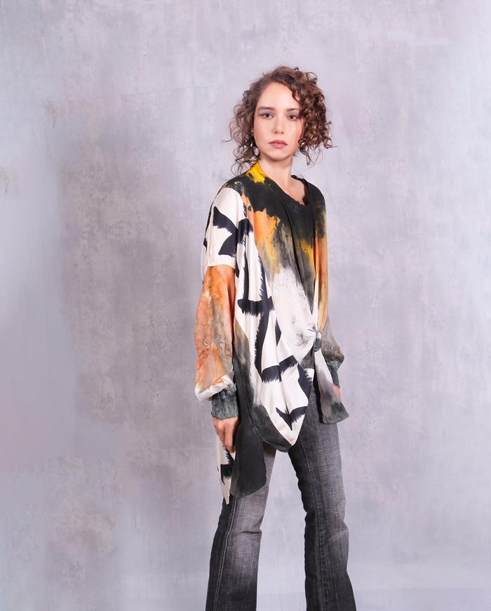 'it's raining fire' asymmetrical tapered silk crepe blouse