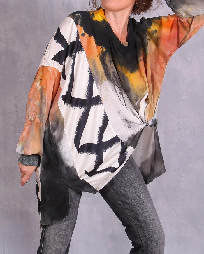 'it's raining fire' asymmetrical tapered silk crepe blouse