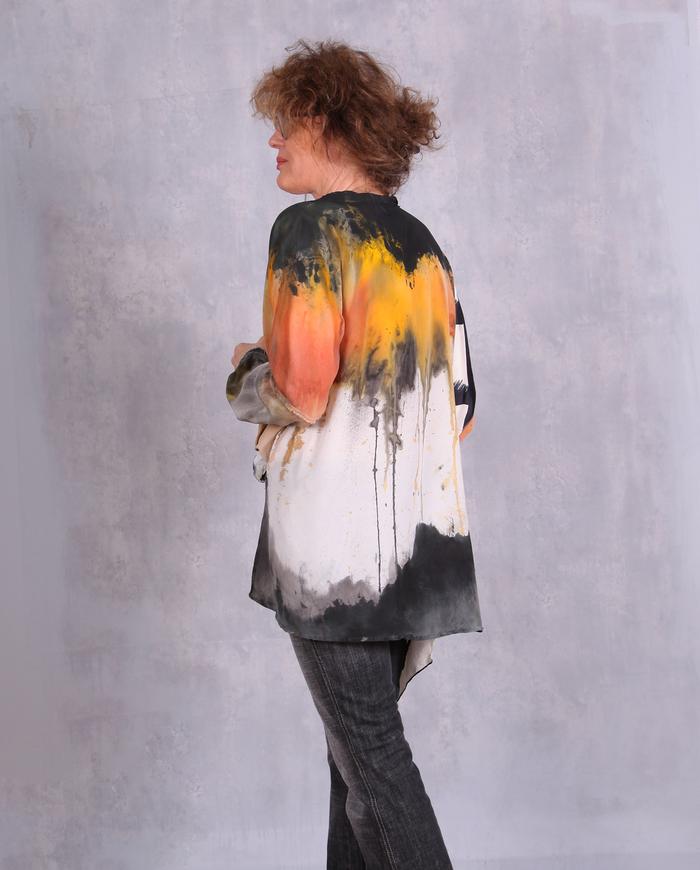 'it's raining fire' asymmetrical tapered silk crepe blouse