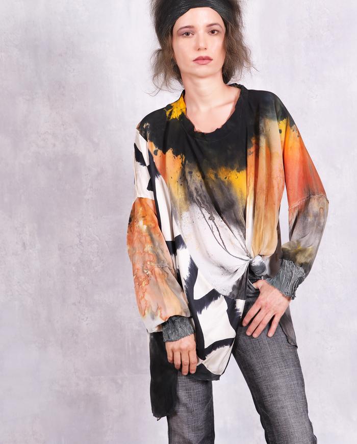 'it's raining fire' asymmetrical tapered silk crepe blouse