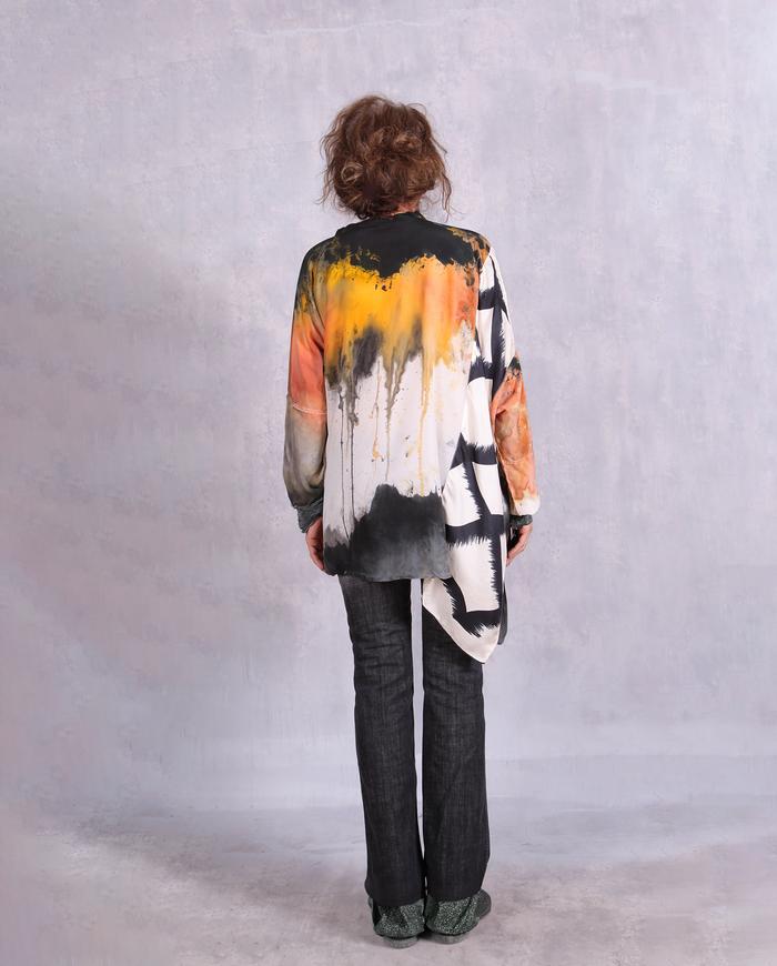 'it's raining fire' asymmetrical tapered silk crepe blouse