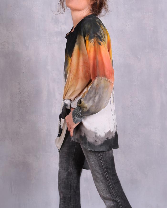 'it's raining fire' asymmetrical tapered silk crepe blouse