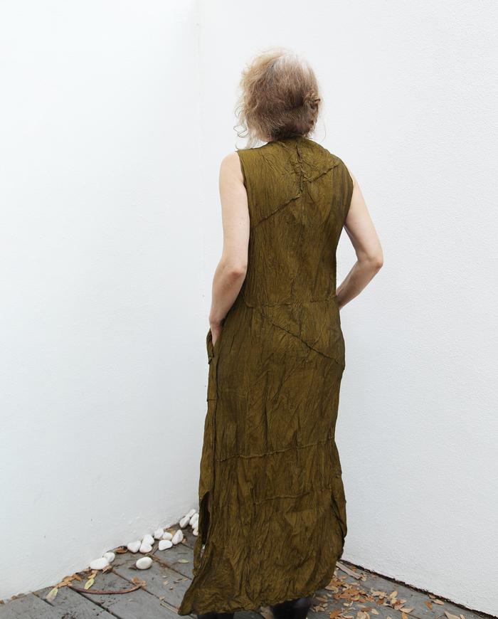 'a perfect olive duo' Thai silk dress and cardigan set