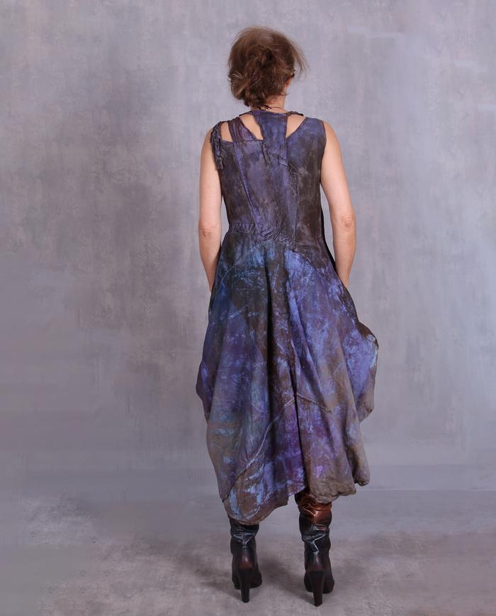 'bright purple haze' sculpted distressed silk dress