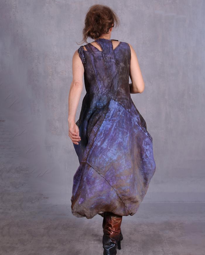 'bright purple haze' sculpted distressed silk dress