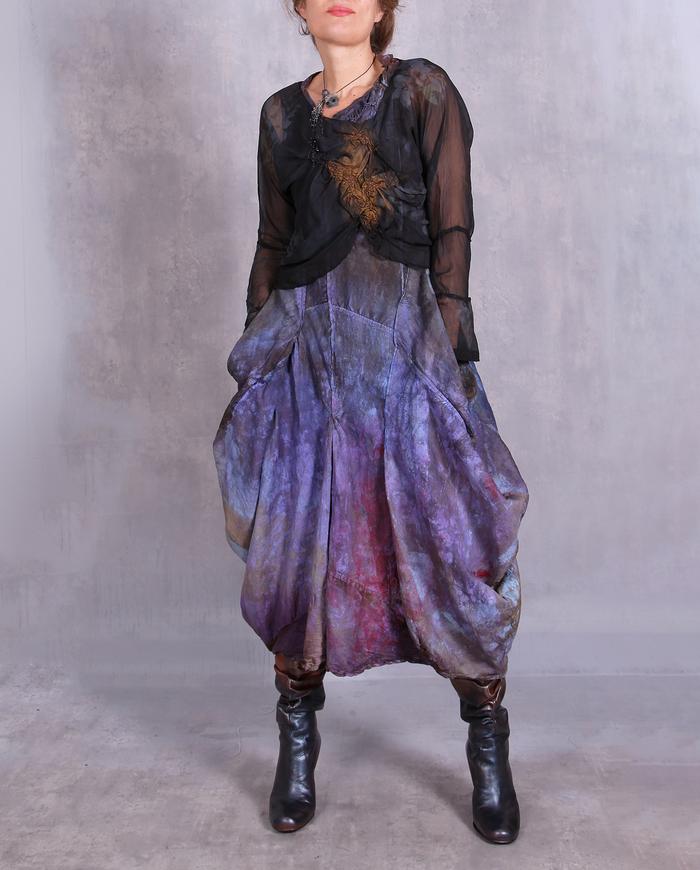 'bright purple haze' sculpted distressed silk dress