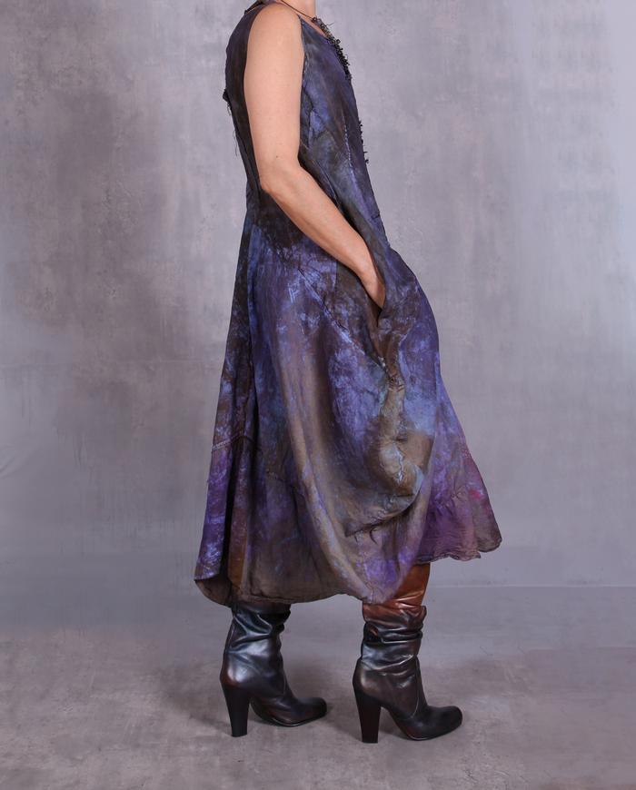 'bright purple haze' sculpted distressed silk dress