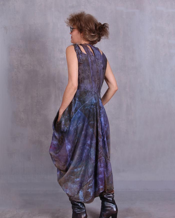 'bright purple haze' sculpted distressed silk dress