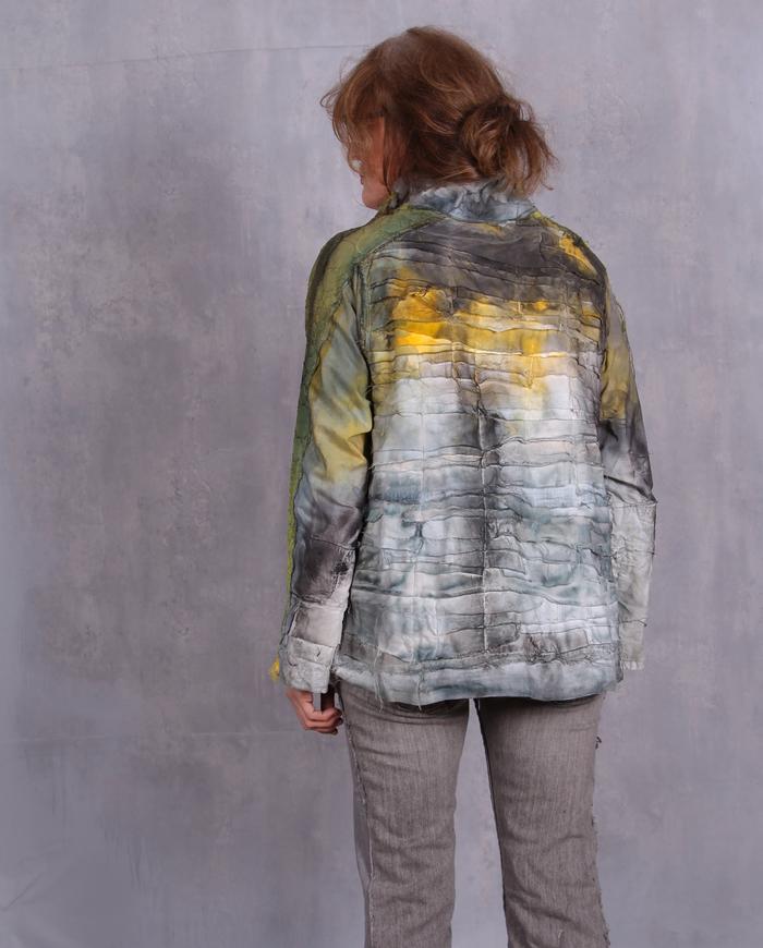 'sunny side up and down' layered hand-painted art jacket