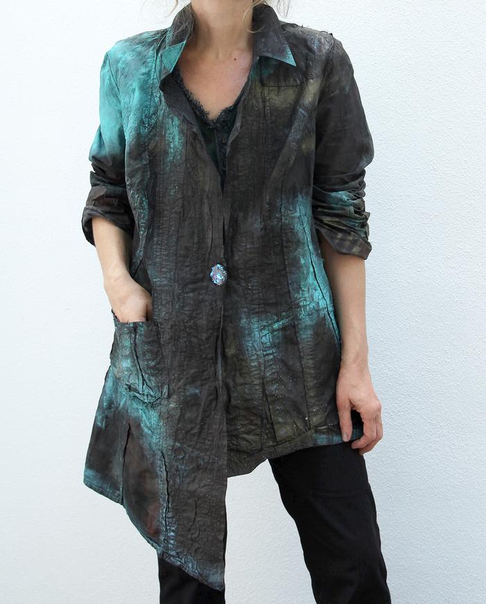 'down the turquoise road' asymmetrical crisp jacket