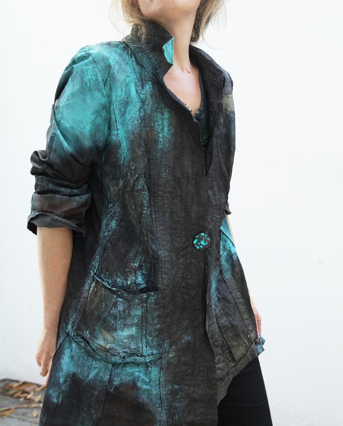 'down the turquoise road' asymmetrical crisp jacket