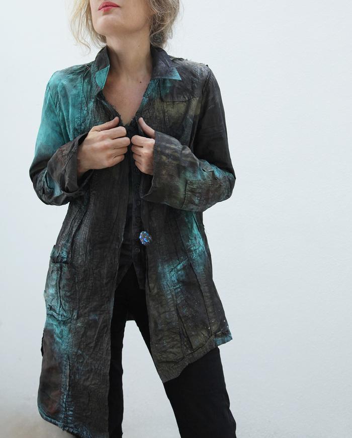 'down the turquoise road' asymmetrical crisp jacket