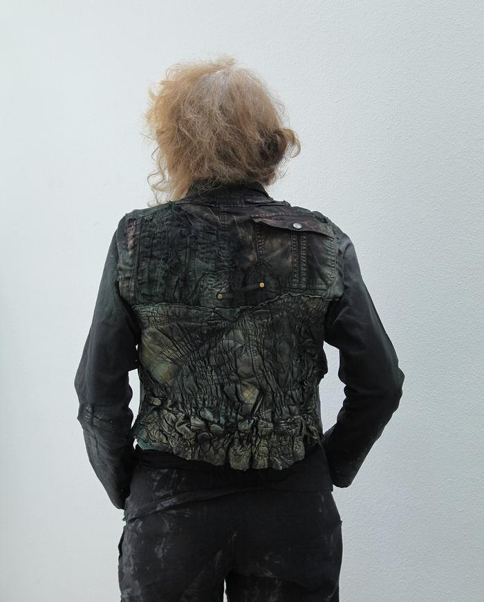 'full of surprises' mixed natural fabrics and leather short jacket