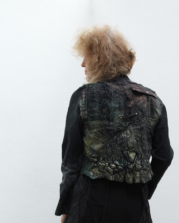 'full of surprises' mixed natural fabrics and leather short jacket