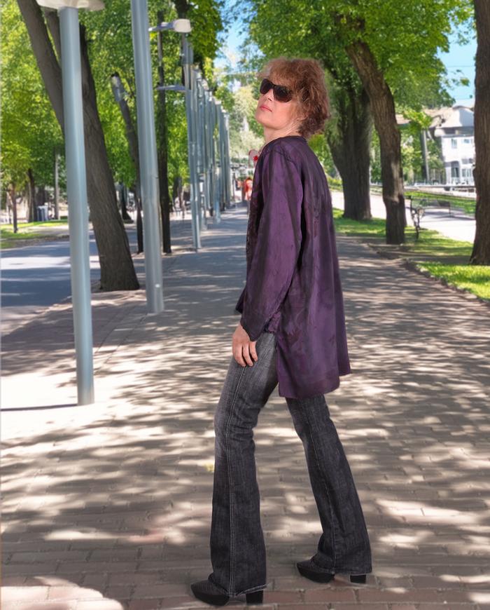 'the purples have it' mixed fabrics asymmetrical tunic top