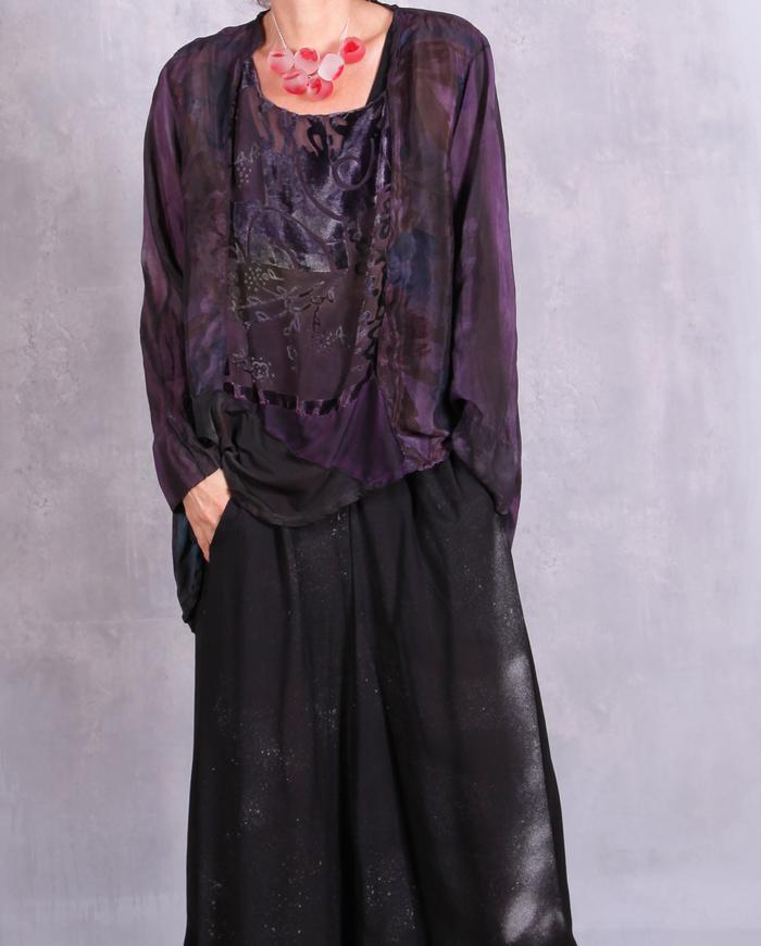 'the purples have it' mixed fabrics asymmetrical tunic top