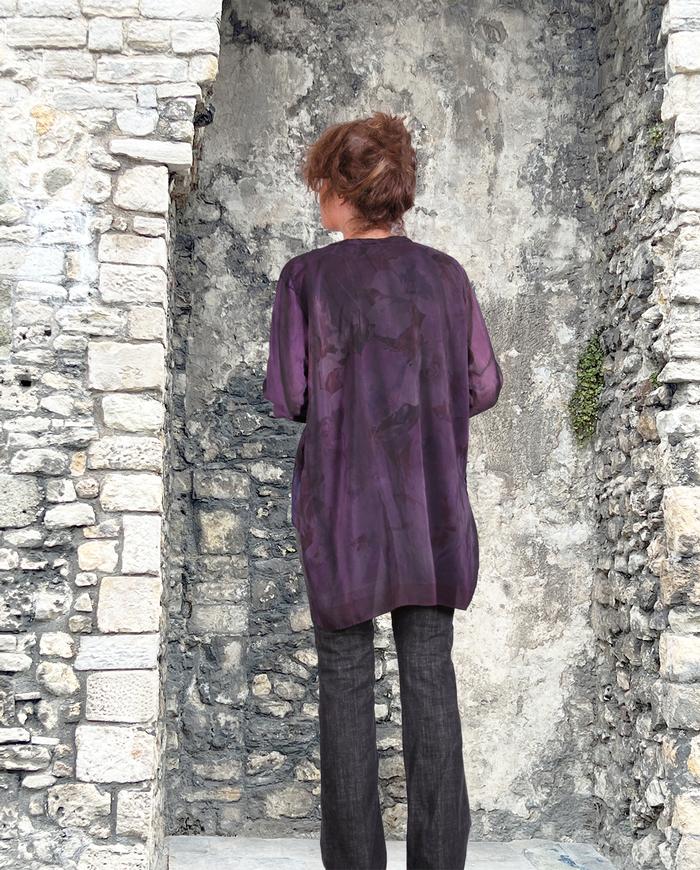 'the purples have it' mixed fabrics asymmetrical tunic top