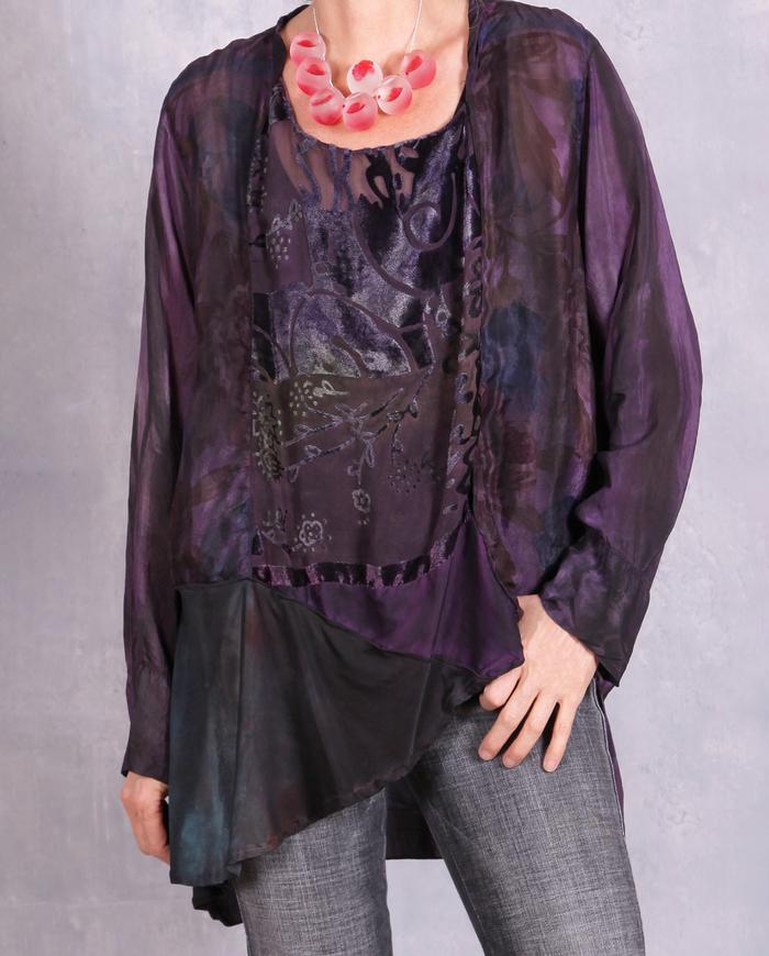 'the purples have it' mixed fabrics asymmetrical tunic top