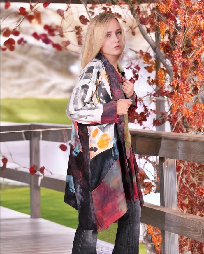 'in living color' oversized draping mixed fabrics jacket