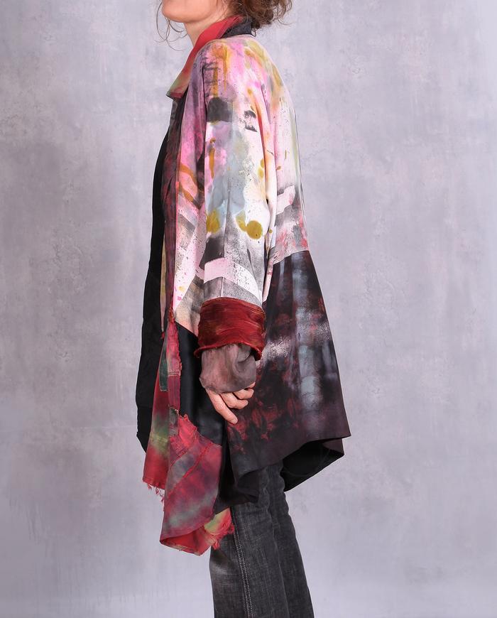 'in living color' oversized draping mixed fabrics jacket