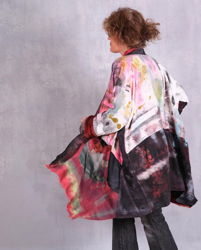 'in living color' oversized draping mixed fabrics jacket