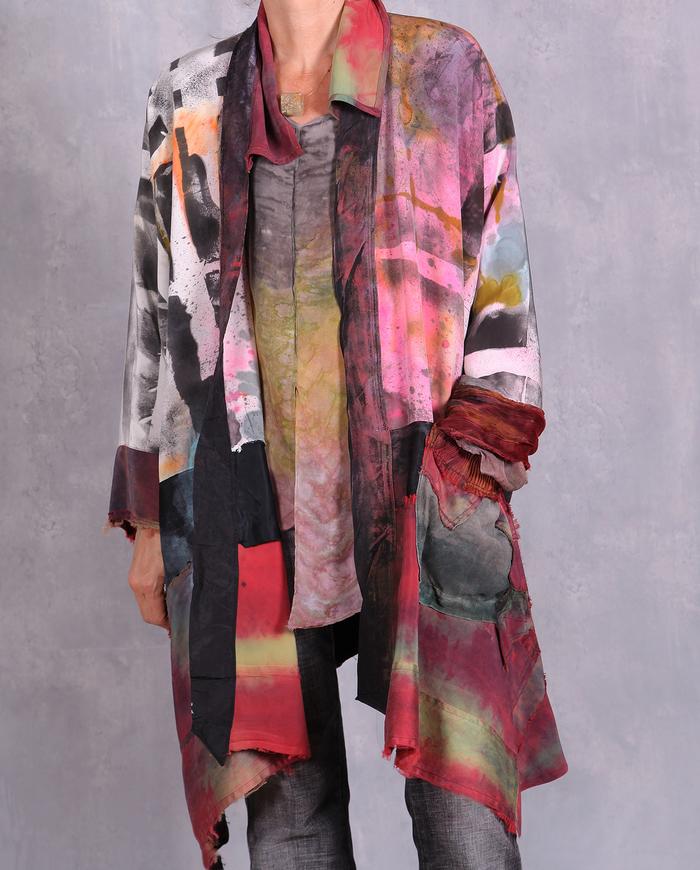 'in living color' oversized draping mixed fabrics jacket