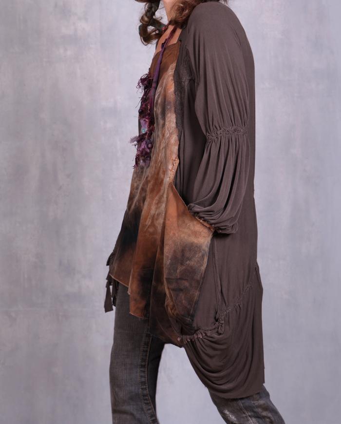 'melting tree bark' draping avant-garde tunic