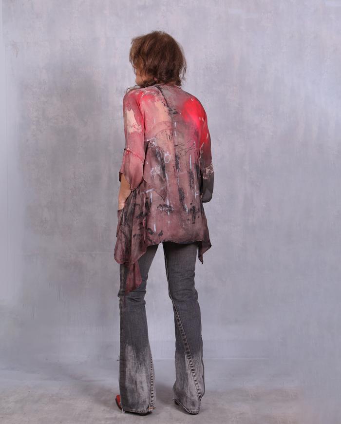 'crimson sunrise' silk georgette hand-painted top