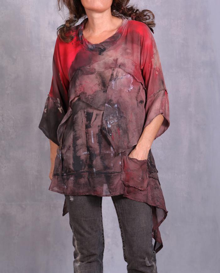 'crimson sunrise' silk georgette hand-painted top