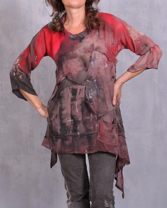 'crimson sunrise' silk georgette hand-painted top