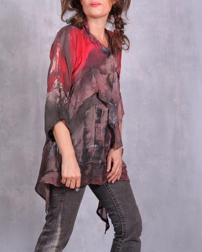 'crimson sunrise' silk georgette hand-painted top