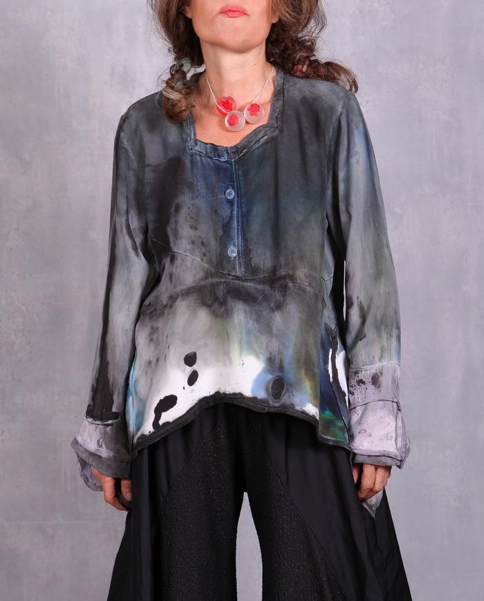 'watercolors in the snow' asymmetrical blouse