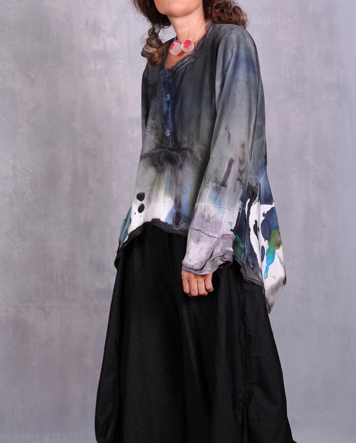 'watercolors in the snow' asymmetrical blouse