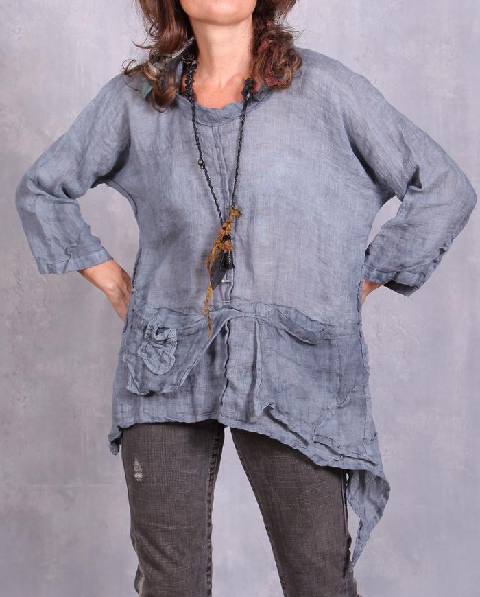 'almost like denim' linen gauze detailed loose top