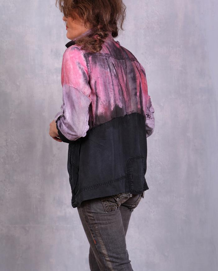 'on a pink lagoon' hand-painted contrast blouse