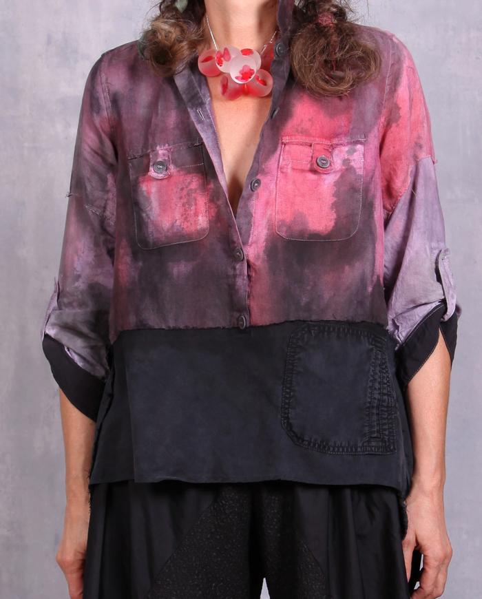 'on a pink lagoon' hand-painted contrast blouse