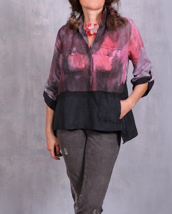 'on a pink lagoon' hand-painted contrast blouse