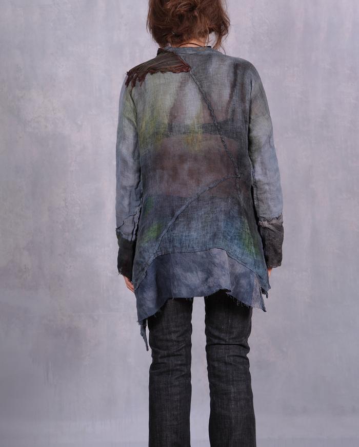 'so blue it's gray' detailed mixed fabrics top