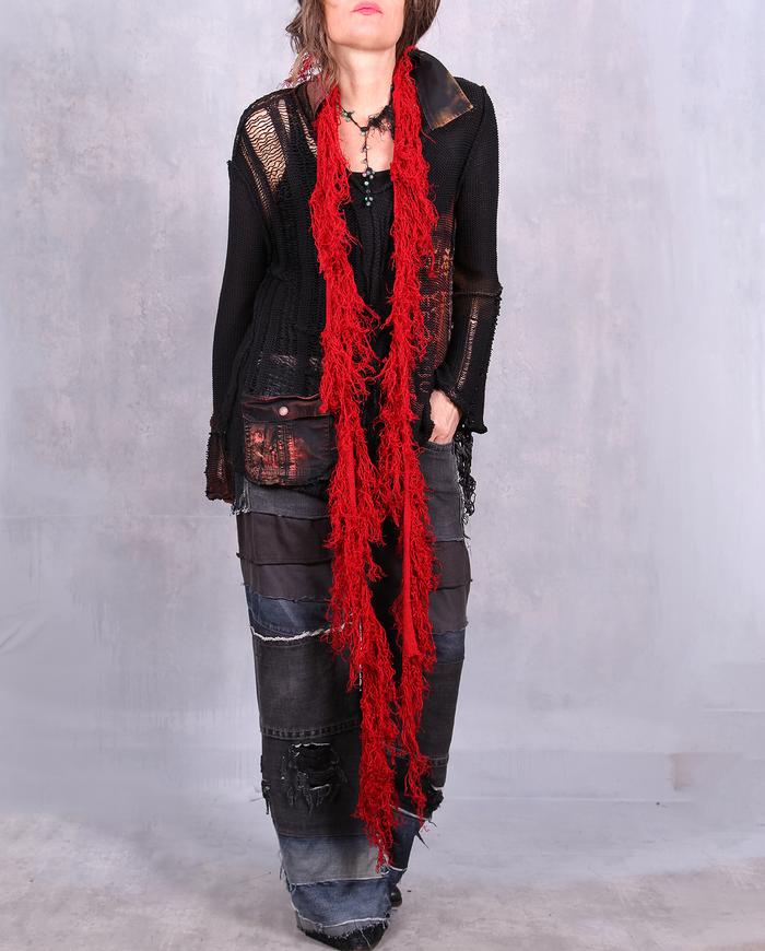 'red red fire' x-long knit linen necklace scarf