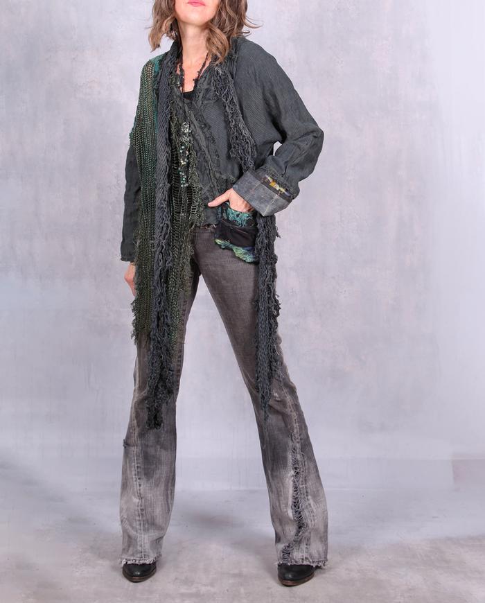 'stretch and wrap' half-tone hand-dyed skinny long hand-knitted scarf