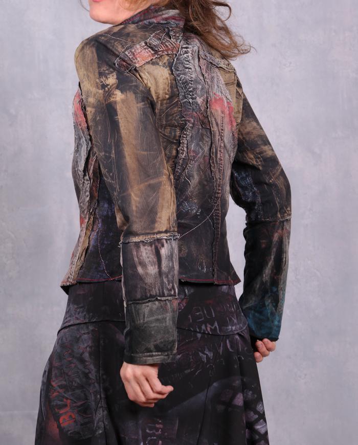 'in the mood for modern art' distressed highly detailed button-up jacket top