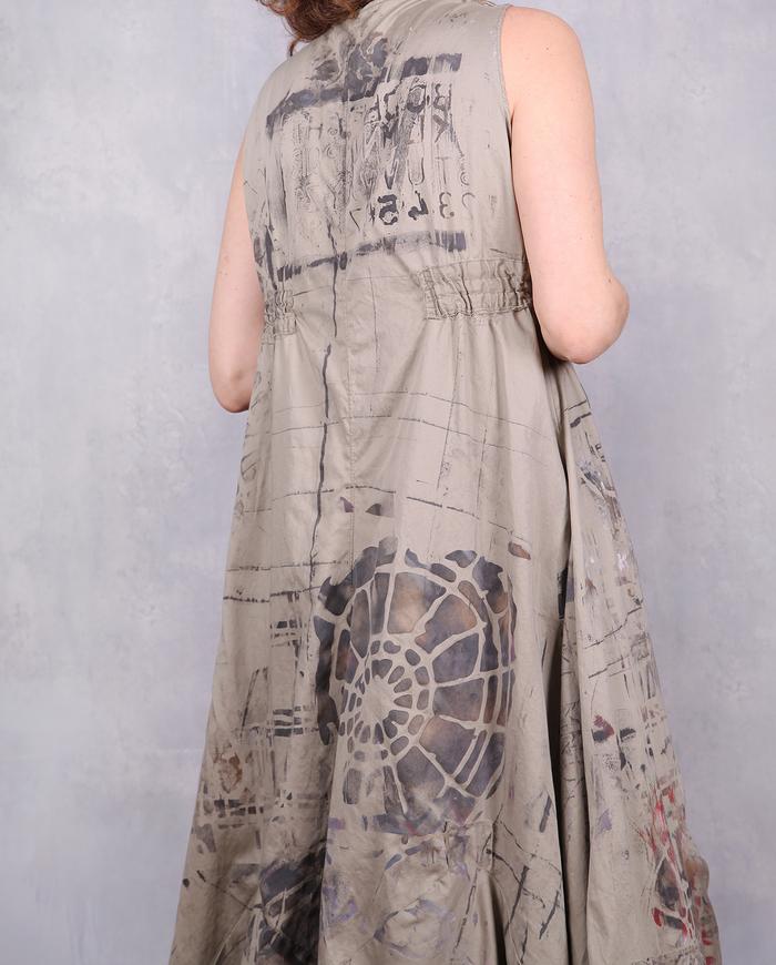 'on a quest with Indiana Jones' hand-painted maxi khaki dress