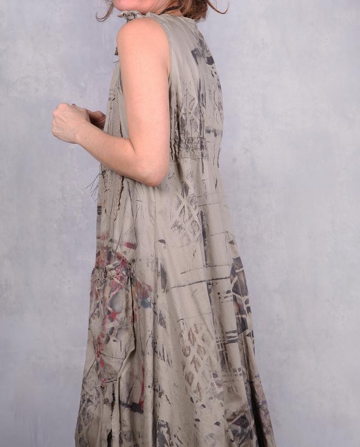 'on a quest with Indiana Jones' hand-painted maxi khaki dress