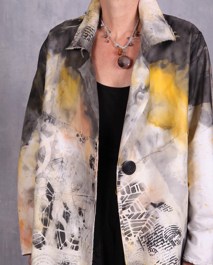 'between time and space' crisp hand-painted graphic jacket